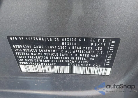 2016 Volkswagen Jetta 1.8T Sport from USA, damaged, VIN 3VWD17AJ2GM326322